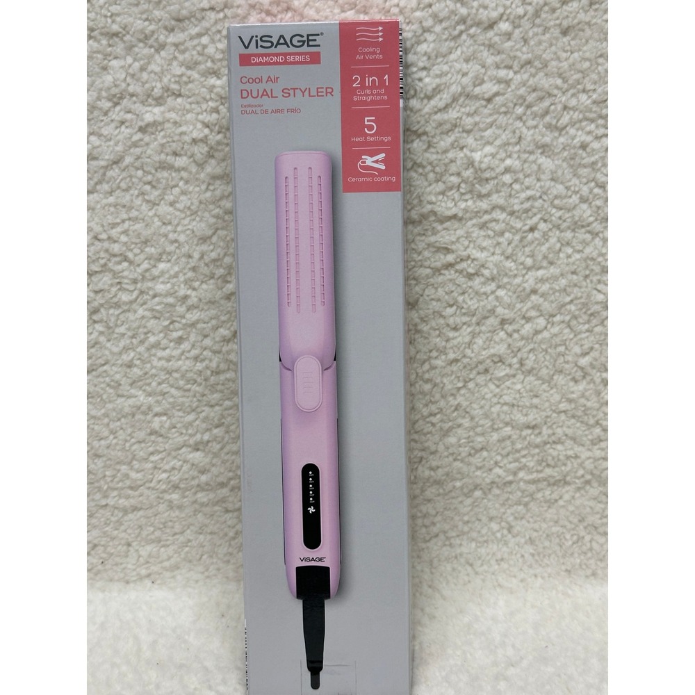 ViSAGE Cool Air Dual Styler Diamond Series 2-in-1 Hair Curler Straightener Pink